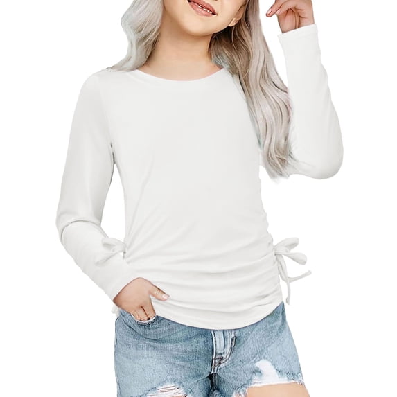Arshiner Girls Long Sleeve T-Shirts Ruched Knot Side Tunic Blouse Tee Tops
