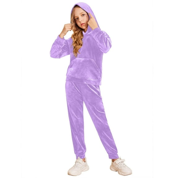 Arshiner Girls Velour 2 Pieces Tracksuits Outfits Athletic Hoodies Sweatshirts and Sweatpants Athletic Clothing Sets