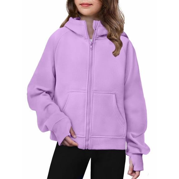 Arshiner Girls Zip Up Hoodies Black Teen Hooded Sweatshirts Fleece Track Jackets Kids Fall Winter Clothes Size 10-12 Light Purple 140