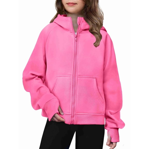 Arshiner Girls Zip Up Hoodies Black Teen Hooded Sweatshirts Fleece Track Jackets Kids Fall Winter Clothes Size 10-12 Pink 160