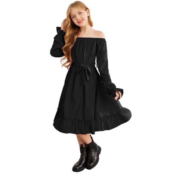 Arshiner Halloween Black Dress Girls Fall Funeral Casual Father Daughter Dance Dresses for 10-12Y