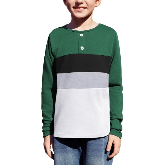 Arshiner Kids Boys Henley Shirts Cotton Long Sleeve Crewneck T-Shirts Color Block Tee Tops
