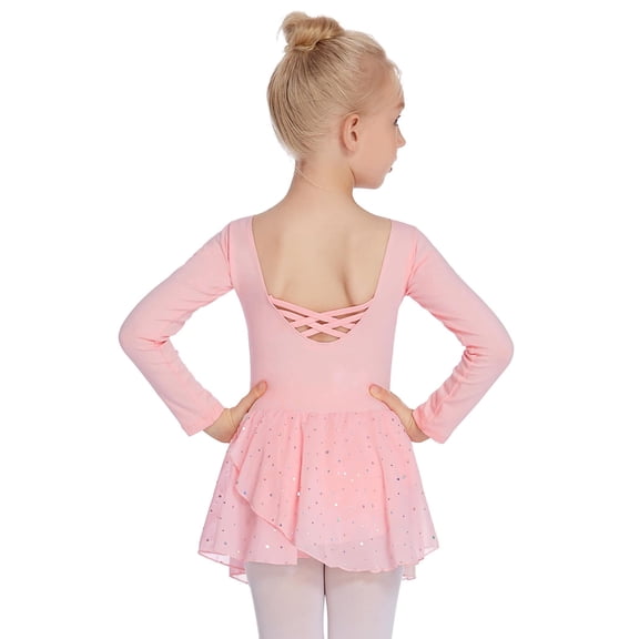 Arshiner Kids Girls Classic Long Sleeve Leotard Dance Ballet Dress,11-12Y,Pink