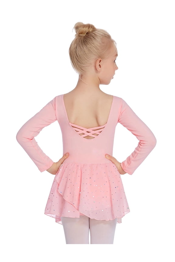 Kids Girls Classic Long Sleeve Leotard Dance Ballet Dress,6-7Y,Pink