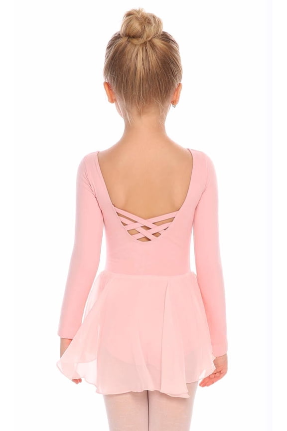 Kids Girls Classic Long Sleeve Leotard Dance Ballet Dress Leopard,6-7Y,Pink