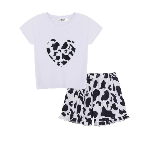 Arshiner Leopard Printed Girls Lounge Set 2Piece Fashion Shirt & Shorts PJ Set Little Girls Sleepwear Size 14-16