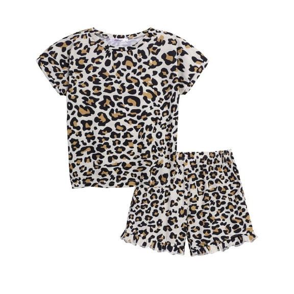 Arshiner Kids Nightwear Pajama Set with Pockets Girls 2 Pieces Outfits for Summer Cow Printed