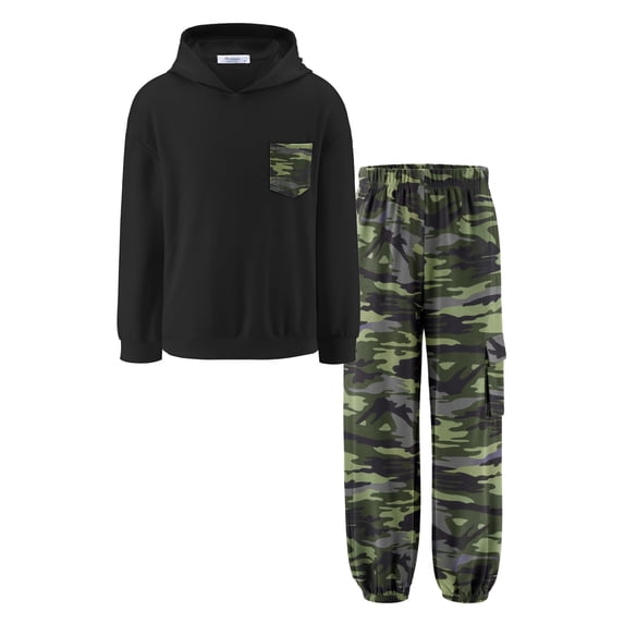 Arshiner Boys Sweatsuit Color Blocking Pullover Sweatshirt and Camouflage Pants Boys Fall Outfits