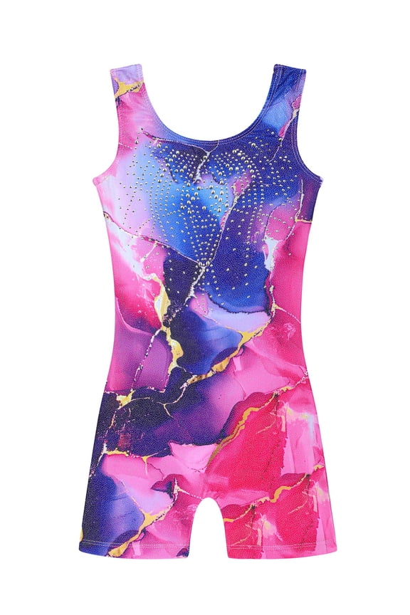 Leotards for Girls Gymnastics with Shorts Color Gradient Shiny Diamond Kids Biketard