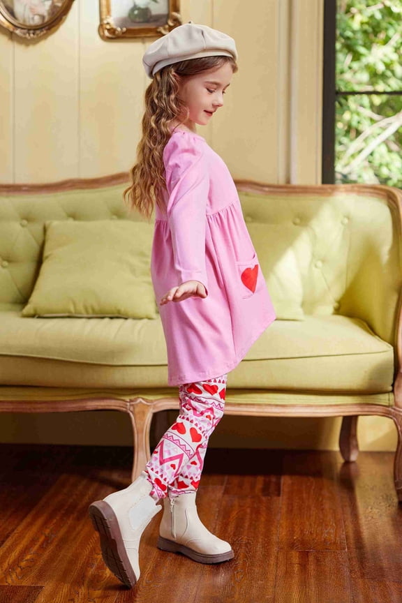 Little Girls Outfits Cute Clothing Sets Long Sleeve 2pcs Pants Sets with Pockets Navy Blue 6-7 Years