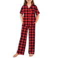 thumbnail image 1 of Arshiner Pajamas for Girls Short Sleeve Long Pants Outfit 2 Piece Sleepwear Button Pjs Sets Pink 9-10 Years, 1 of 2