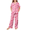thumbnail image 1 of Arshiner Pajamas for Girls Short Sleeve Long Pants Outfit 2 Piece Sleepwear Button Pjs Sets Pink 9-10 Years, 1 of 2