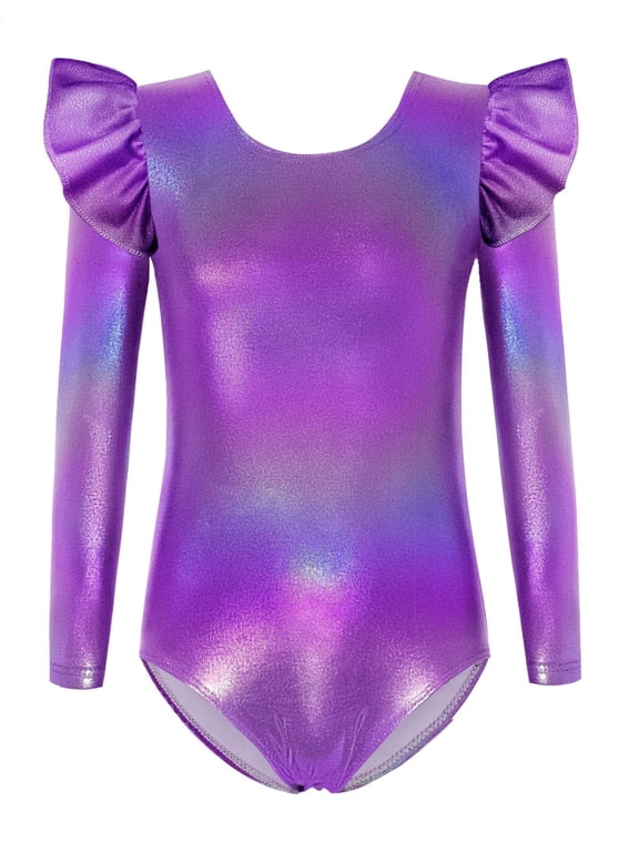 Girls Toddler Leotard Ruffle Long Sleeve Ballet Leotards Low Back Gymnastic Dance Dress