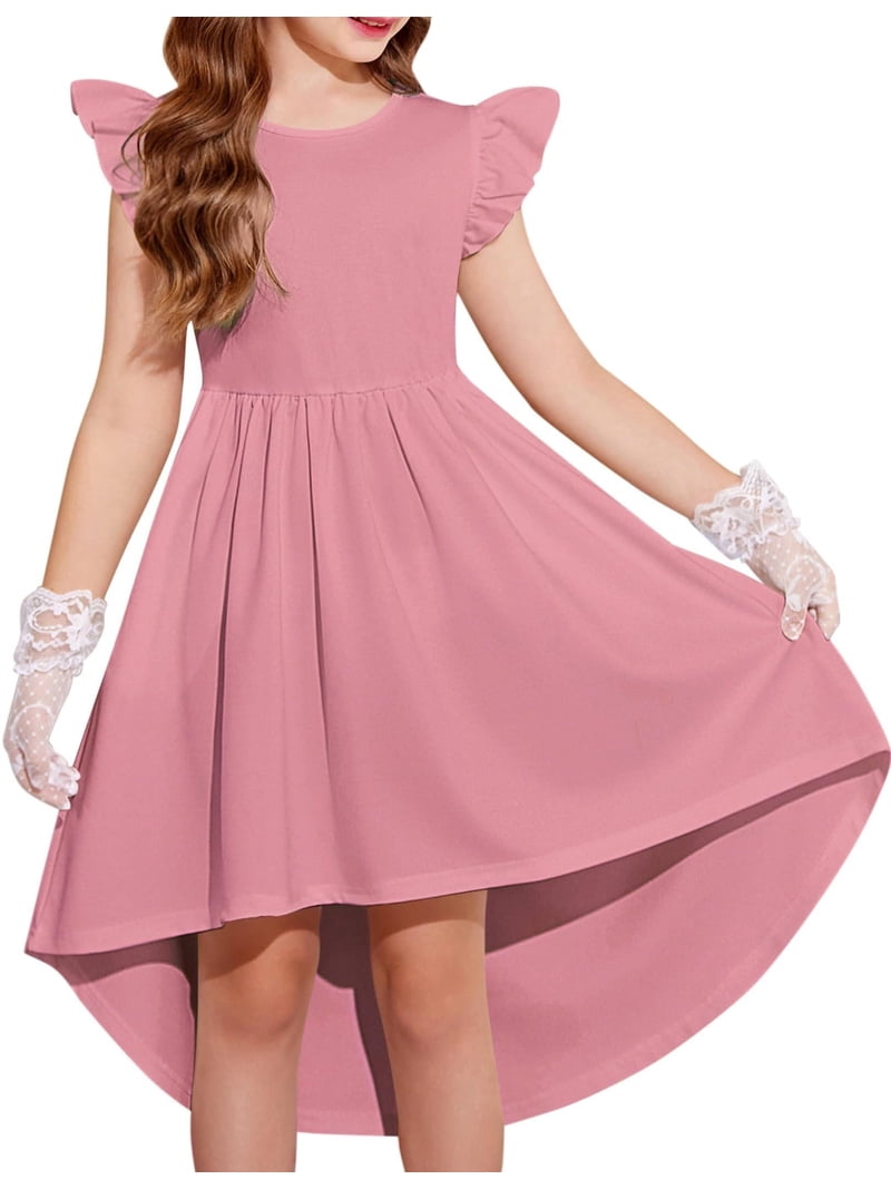 Arshiner Girls Summer Dress Tween Flutter Sleeve Formal Dresses Pink / 7-8