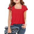 thumbnail image 1 of Arshiner Summer Shirts for Girls Girls Short Sleeve Tops Casual Square Neck T Shirts Kids Tunic Tees Blouses Black 11-12 Years 130 Bright red, 1 of 6
