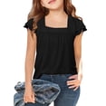 thumbnail image 1 of Arshiner Summer Shirts for Girls Girls Short Sleeve Tops Casual Square Neck T Shirts Kids Tunic Tees Blouses Black 11-12 Years 160 Black, 1 of 6