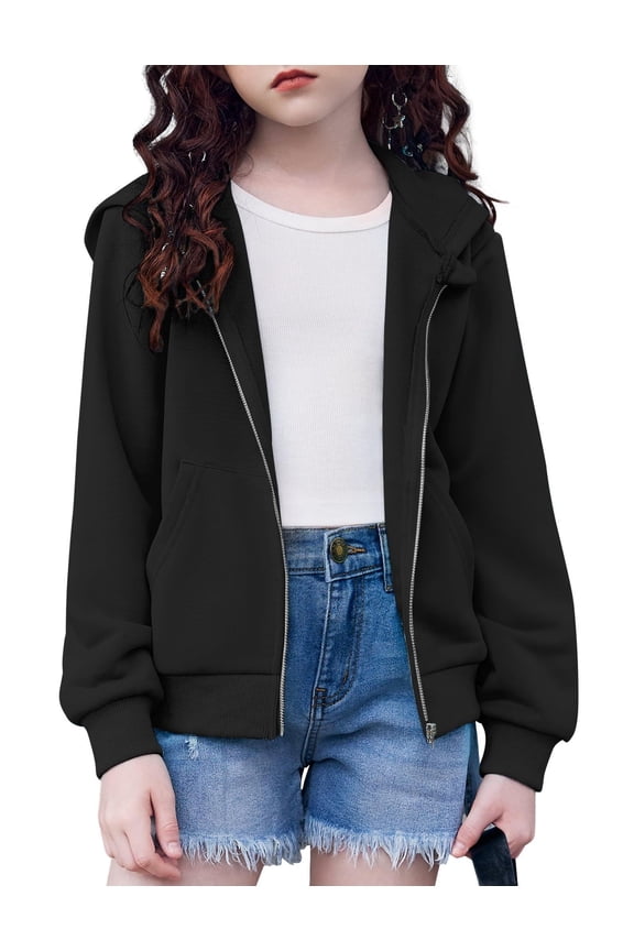 Girls Zip Up Hoodies Kids Casual Sweatshirt Spring Fall Jackets with Pockets