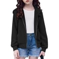 thumbnail image 1 of Arshiner Teen Girls Zip Up Hoodie Fashion Cute Sweatshirts for Kids Vintage Style Black Hoodie Black Sweatshirt Hoodie For Girls 10-12 Black 150, 1 of 5