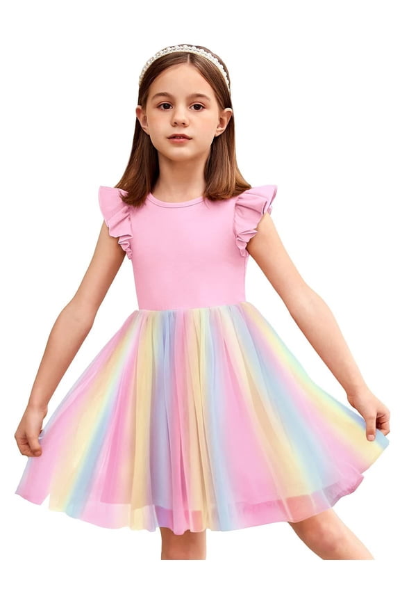 Toddler Girls Summer Sundresses Crew Neck Tutu Gown Flower Girls Dresses for Party Wedding