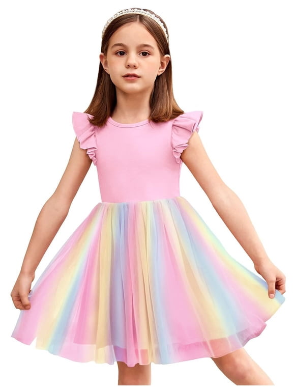 Toddler Girls Summer Sundresses Crew Neck Tutu Gown Flower Girls Dresses for Party Wedding