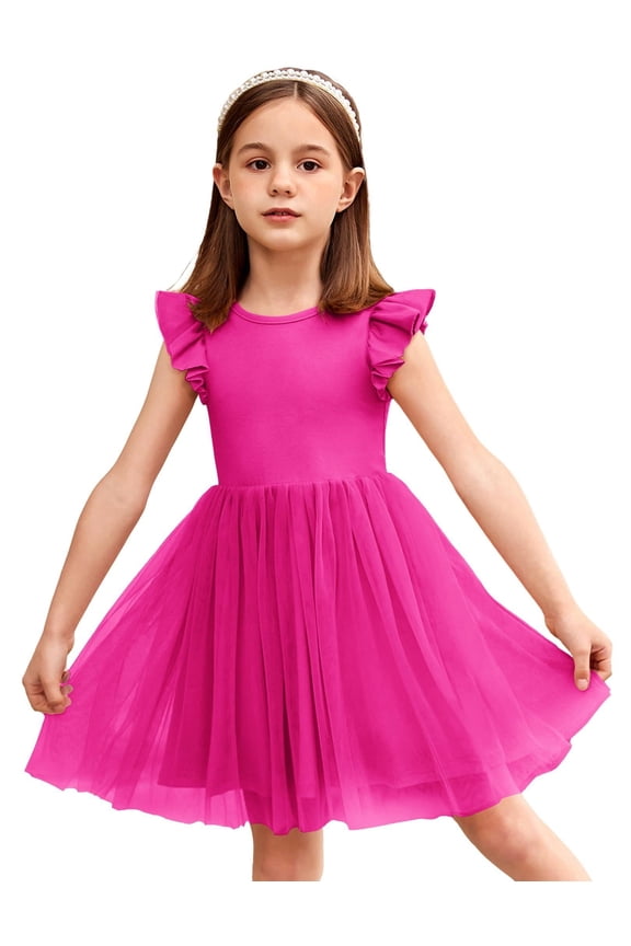 Baby Girl Tulle Dress Toddler Flutter Sleeve Tutu Gown Flower Girl Wedding Birthday Party Dresses