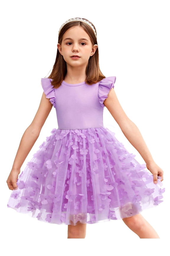Baby Girl Tulle Dress Toddler Flutter Sleeve Tutu Gown Flower Girl Wedding Birthday Party Dresses