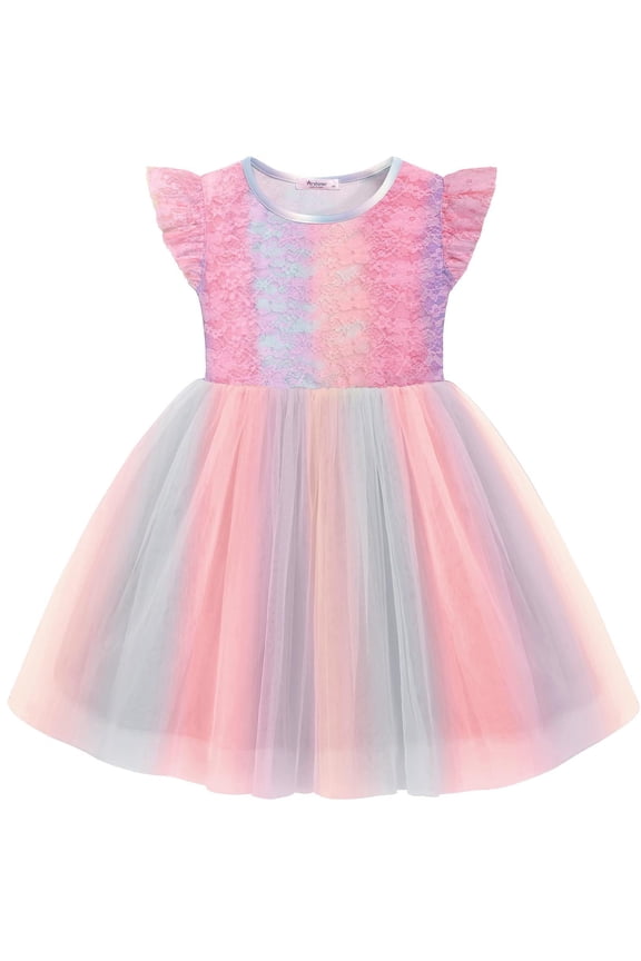 Toddler Black Girl Dress Summer Flower Birthday Princess Party Formal Funeral Tutu Tulle Lace Flutter Sleeve Toddler Girls Dresses 4t