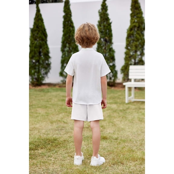 Arshiner Toddler Boy Clothes Summer Outfits Short Sleeve Button Down Shirt and Shorts Set with Pockets Light Blue 6-7 Years