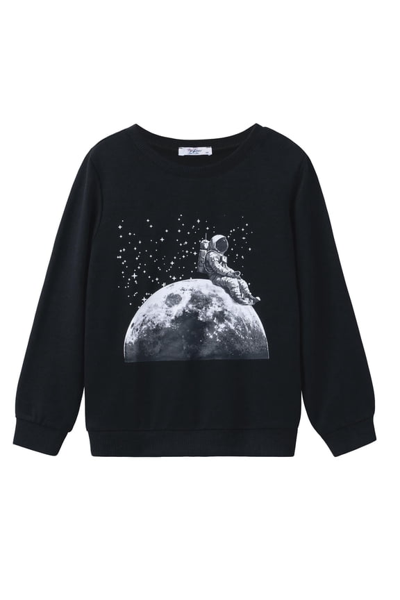 Boys Long Sleeve Space Crewneck Astronaut Sweatshirts Pullover Graphic Sweat Shirts for Kid Tops Tee 2-10 Years