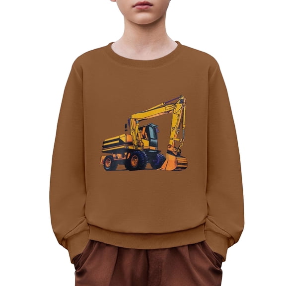 Arshiner Toddler Boy Crewneck Graphic Sweatshirt Long Sleeve Teddy Bear Sweat Shirt Cute Pullover Top for Kid 2-10Years Brown Excavator 110