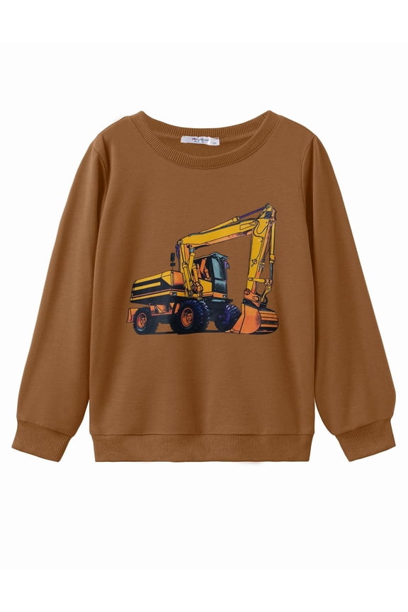 Toddler Boy Crew Neck Sweatshirt Long Sleeve Construction Excavator Shirts for Kid Fall Tops Tees 2-10 Years