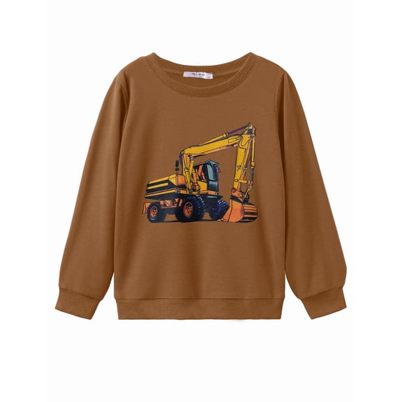 Arshiner Toddler Boy Crew Neck Sweatshirt Long Sleeve Construction Excavator Shirts for Kid Fall Tops Tees 2-10 Years