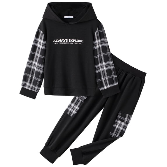 Arshiner Toddler Boys Plaid Shirt Tops Pants Set Hoodie Sweatsuit for Fall Winter Spring Outfits