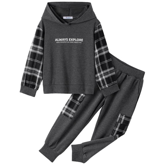 Arshiner Toddler Boys Plaid Shirt Tops Pants Set Hoodie Sweatsuit for Fall Winter Spring Outfits