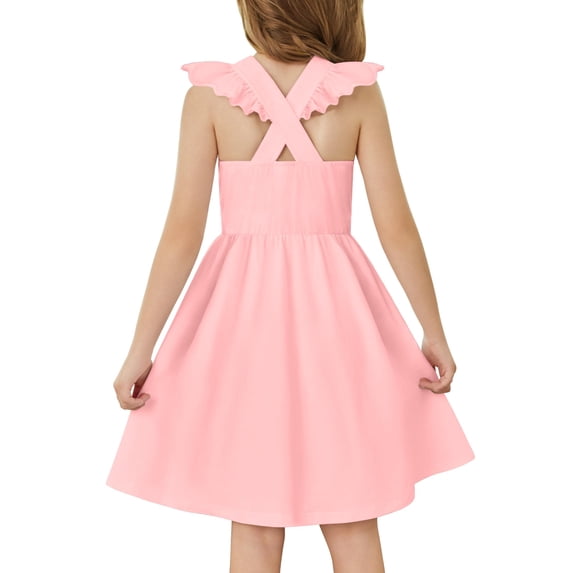 Arshiner Toddler Dress Girls Summer Ruffle Sleeve Backless Dresses Casual Sundress with Pockets