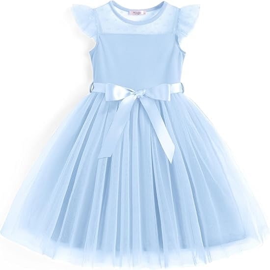 Arshiner Toddler Dress Girls Summer Ruffle Sleeve Mesh A Line Formal Party Tulle Dresses with Pockets Black