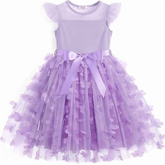 Arshiner Girls Toddler Dress Summer Ruffle Sleeve Mesh A Line Formal Party Tulle Dresses with Pockets