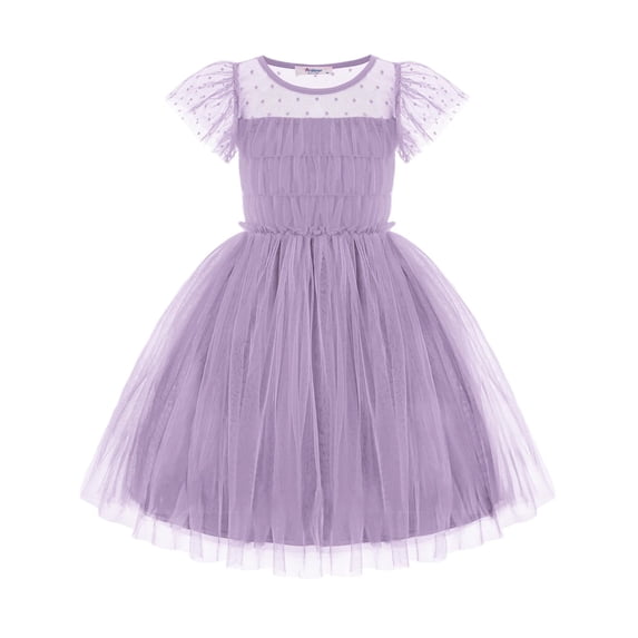Arshiner Little Girl Dresses Contrast Mesh Ruffle Sleeve Birthday Holiday Princess Toddler Tulle Dress