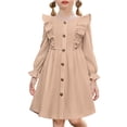 thumbnail image 1 of Arshiner Toddler Fall Winter Sweater Dress Ruffle Long Sleeve Ribbed Knit Button Down Casual Dresses with Pockets, 1 of 6