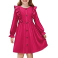 thumbnail image 1 of Arshiner Toddler Fall Winter Sweater Dress Ruffle Long Sleeve Ribbed Knit Button Down Casual Dresses with Pockets, 1 of 6