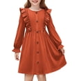 thumbnail image 1 of Arshiner Toddler Fall Winter Sweater Dress Ruffle Long Sleeve Ribbed Knit Button Down Casual Dresses with Pockets, 1 of 6