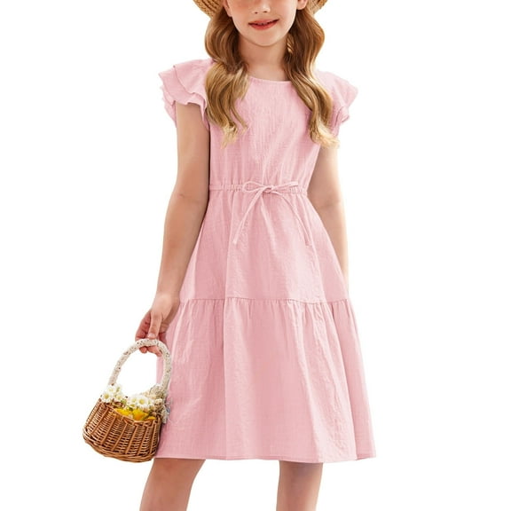 Arshiner Toddler Formal Dress Beige Cotton Linen Ruffle Church Dresses for Girls Size 4