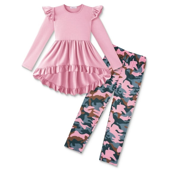 Arshiner Toddler Girl Clothes Ruffle Trim Long Sleeve Pullover Top and Floral Print Leggings Fall Outfits Kids Clothing Sets