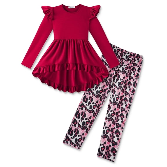 Arshiner Toddler Girl Clothes Ruffle Trim Long Sleeve Pullover Top and Floral Print Leggings Fall Outfits Kids Clothing Sets