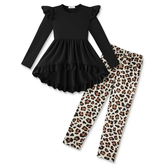 Arshiner Toddler Girl Clothes Long Sleeve Tops and Leopard Leggings Outfits Kids Fall Clothing Sets 4-5t