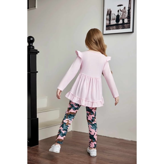 Arshiner Toddler Girl Clothes Ruffle Trim Long Sleeve Pullover Top and Floral Print Leggings Fall Outfits Kids Clothing Sets