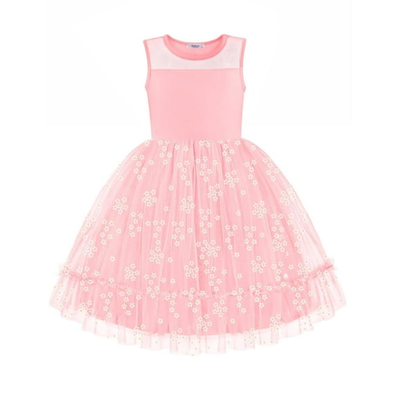 Arshiner Girls Sundress Sleeveless Fancy Cute Mesh Pink Floral Birthday Party Tulle Easter Toddler Dress