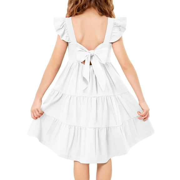 Arshiner Toddler Girl Summer Dress High Low Twirl Tiered Casual Boho Tie Back Sundress Pink size 5