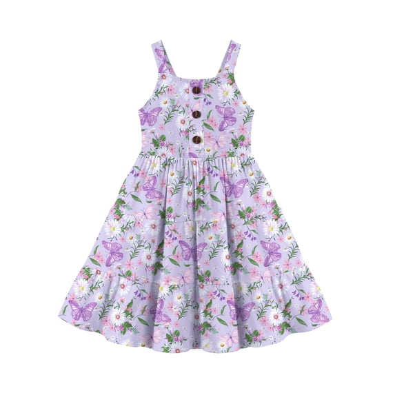Arshiner Toddler Girl Summer Dresses Casual Sleeveless Button Down Swing Flowy Tiered Midi Sundress with Pockets