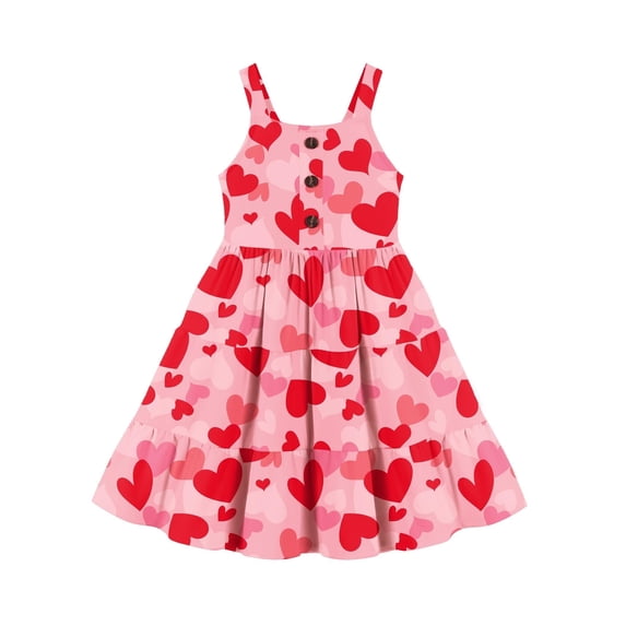 Arshiner Toddler Girl Summer Dresses Casual Sleeveless Button Down Swing Flowy Tiered Midi Sundress with Pockets